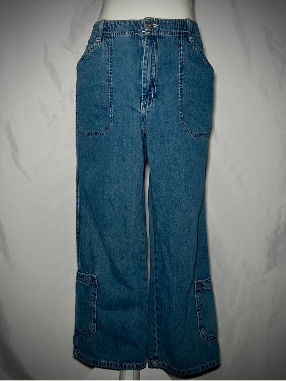 GAP Blue Wide-Leg Capri Jeans with Patch Pockets